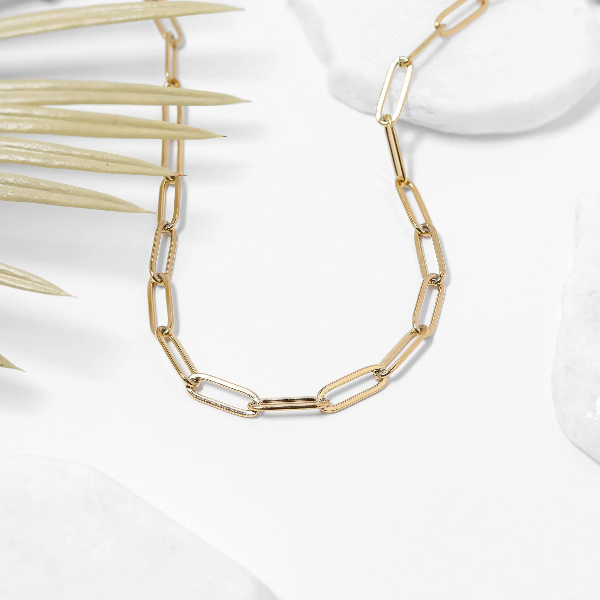 18K Gold Paperclip Chain Necklace 14 02" / 4mm