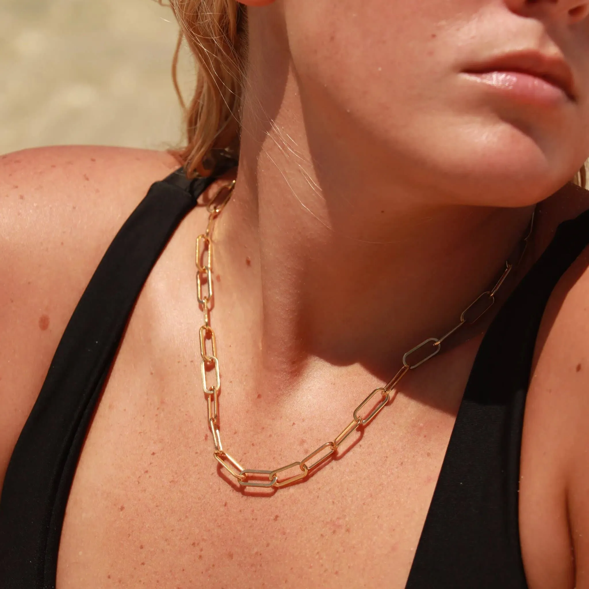 18K Gold Paperclip Chain Necklace 14 02" / 4mm
