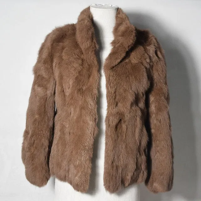 2019 High Quality Real Fur Coat Fashion Genuine Rabbit Fur Overcoats Elegant Women Winter Outwear Stand Collar Rabbit Fur Jacket