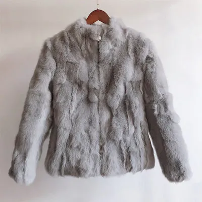 2019 High Quality Real Fur Coat Fashion Genuine Rabbit Fur Overcoats Elegant Women Winter Outwear Stand Collar Rabbit Fur Jacket