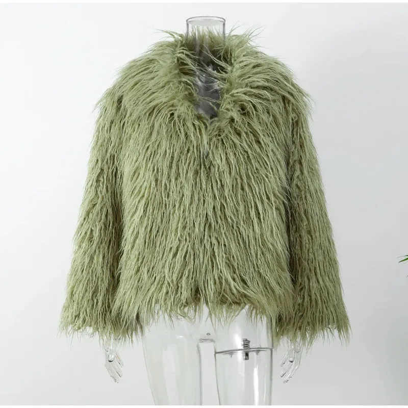 2024 Winter New Fashion Solid Fluffy Fur Coat Women High Street Luxury Lapel Collar Faux Fur Jacket Female Casual Overcoats