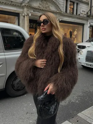 2024 Winter New Fashion Solid Fluffy Fur Coat Women High Street Luxury Lapel Collar Faux Fur Jacket Female Casual Overcoats