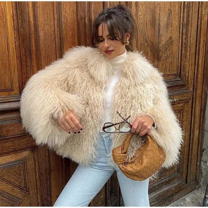2024 Winter New Fashion Solid Fluffy Fur Coat Women High Street Luxury Lapel Collar Faux Fur Jacket Female Casual Overcoats