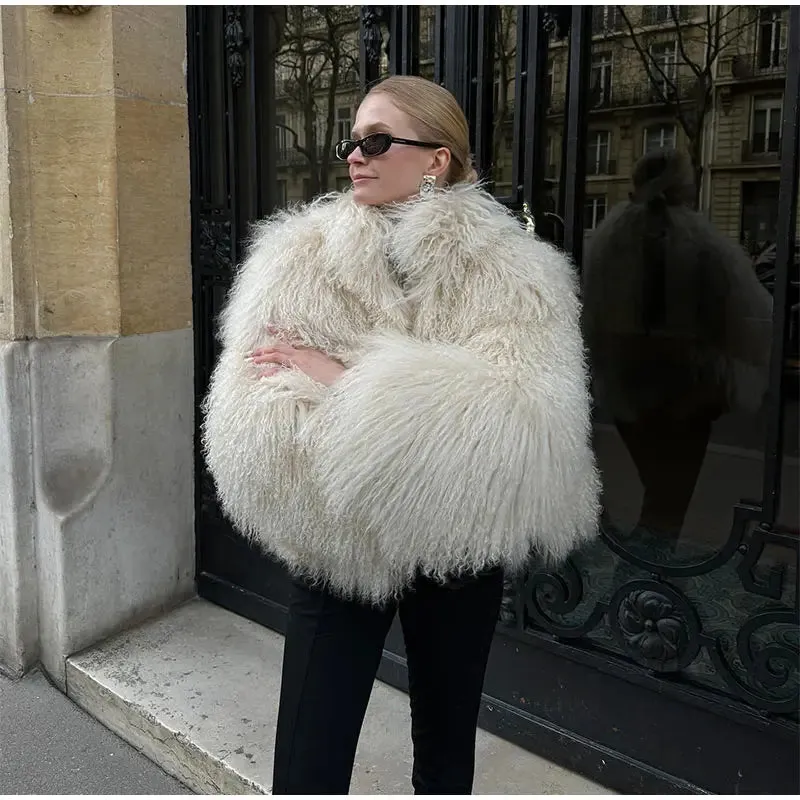 2024 Winter New Fashion Solid Fluffy Fur Coat Women High Street Luxury Lapel Collar Faux Fur Jacket Female Casual Overcoats
