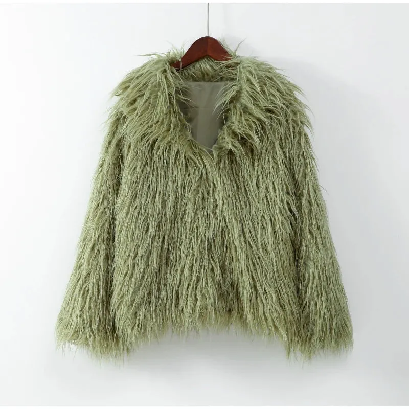 2024 Winter New Fashion Solid Fluffy Fur Coat Women High Street Luxury Lapel Collar Faux Fur Jacket Female Casual Overcoats