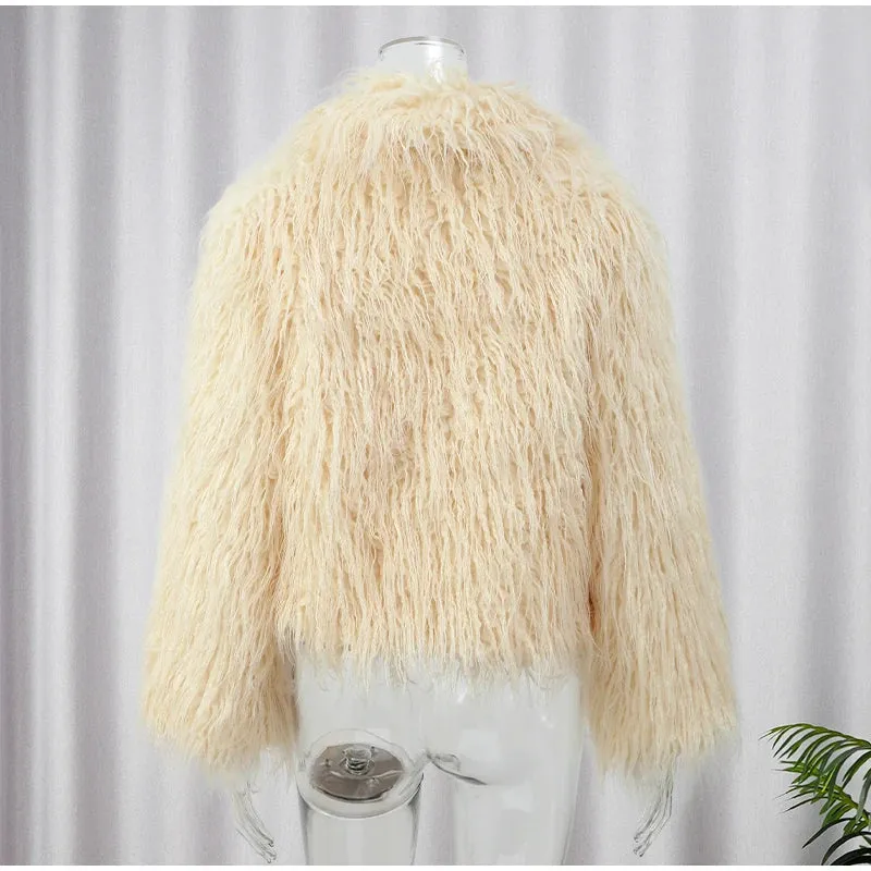 2024 Winter New Fashion Solid Fluffy Fur Coat Women High Street Luxury Lapel Collar Faux Fur Jacket Female Casual Overcoats