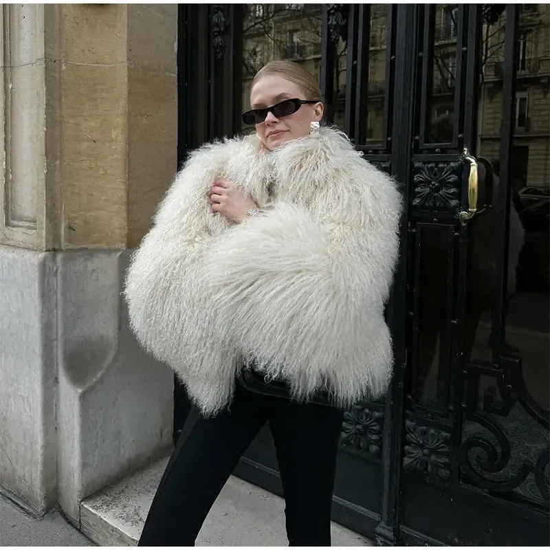 2024 Winter New Fashion Solid Fluffy Fur Coat Women High Street Luxury Lapel Collar Faux Fur Jacket Female Casual Overcoats