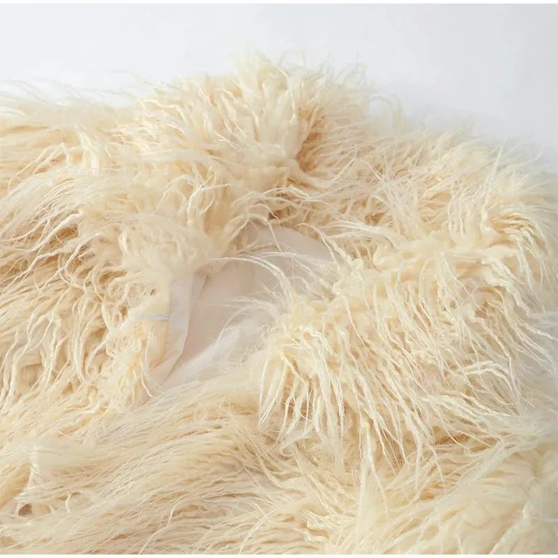 2024 Winter New Fashion Solid Fluffy Fur Coat Women High Street Luxury Lapel Collar Faux Fur Jacket Female Casual Overcoats
