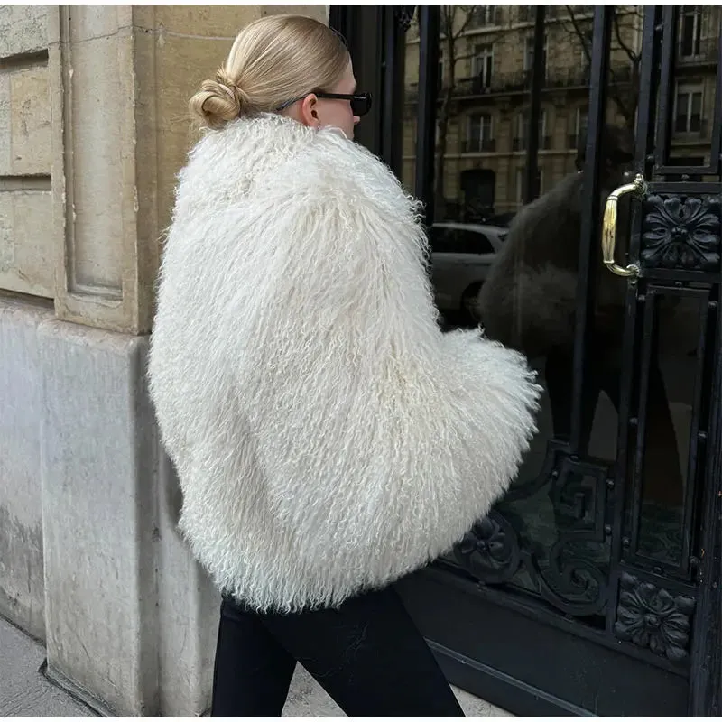 2024 Winter New Fashion Solid Fluffy Fur Coat Women High Street Luxury Lapel Collar Faux Fur Jacket Female Casual Overcoats