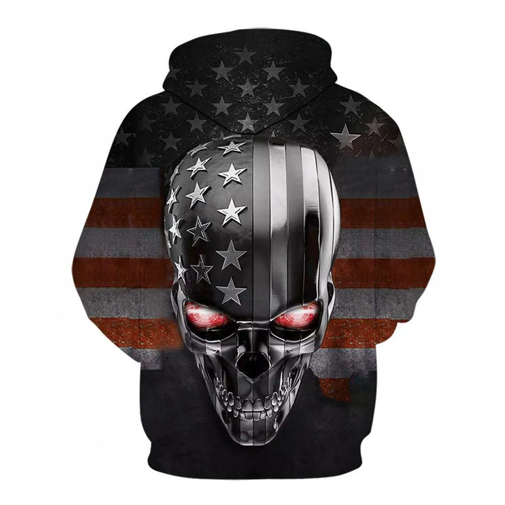 3D Graphic Printed Hoodies The Metal Skull