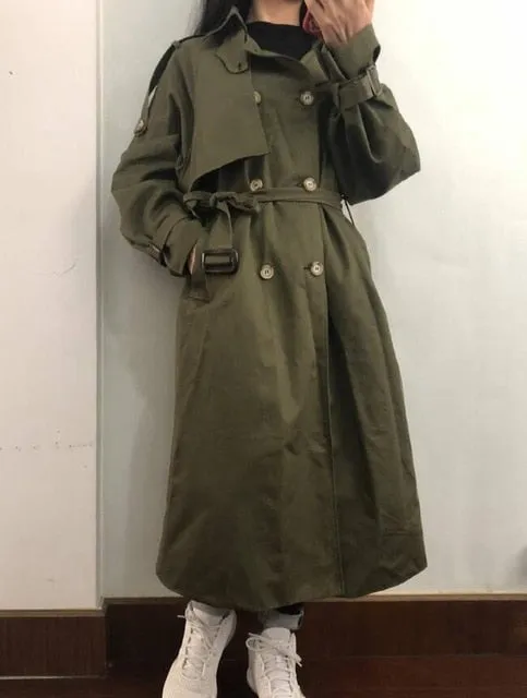 5 Colors spring casual loose cotton trench coat with sashes oversize double breasted vintage cloak overcoats windbreaker