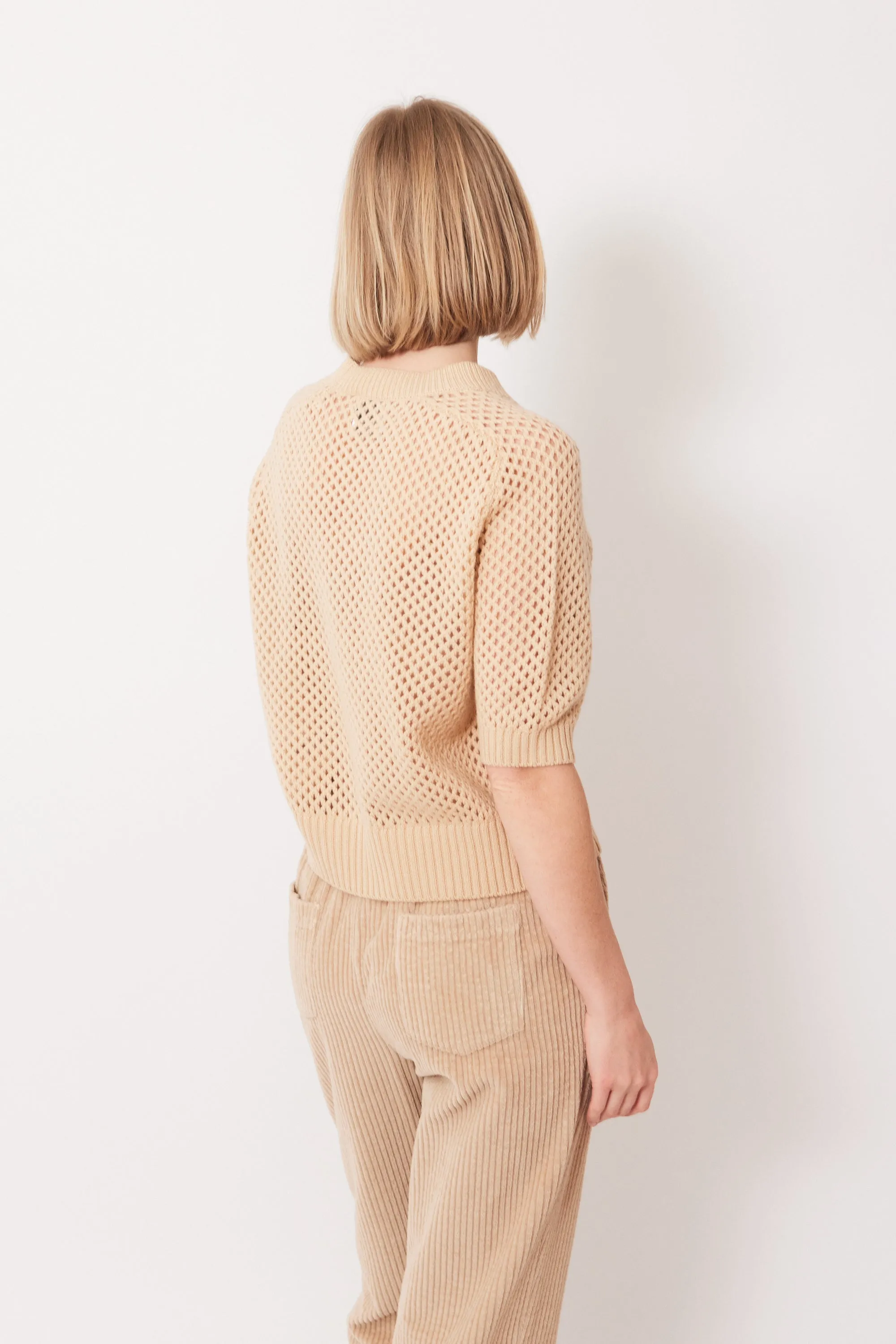 Allude Half Sleeve Open Weave Sweater