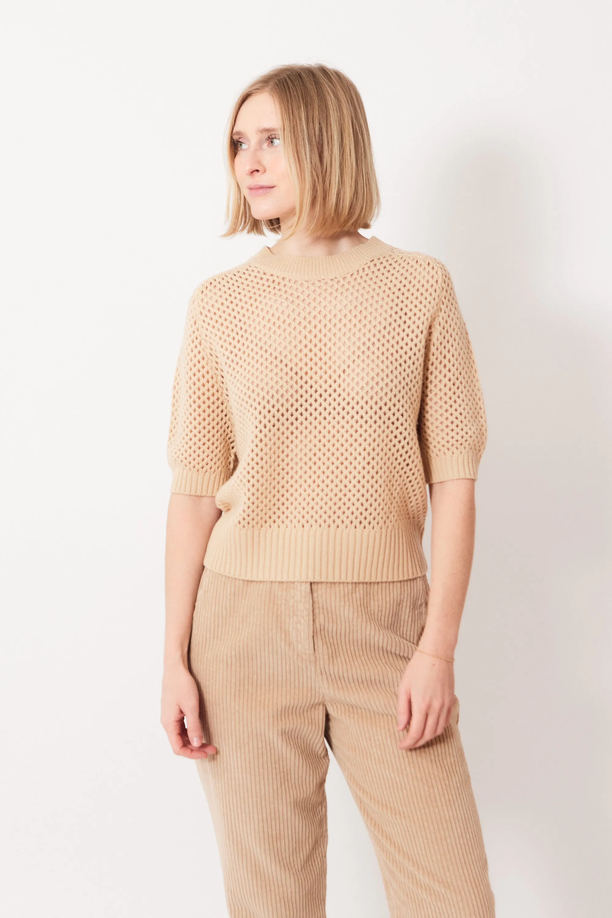 Allude Half Sleeve Open Weave Sweater