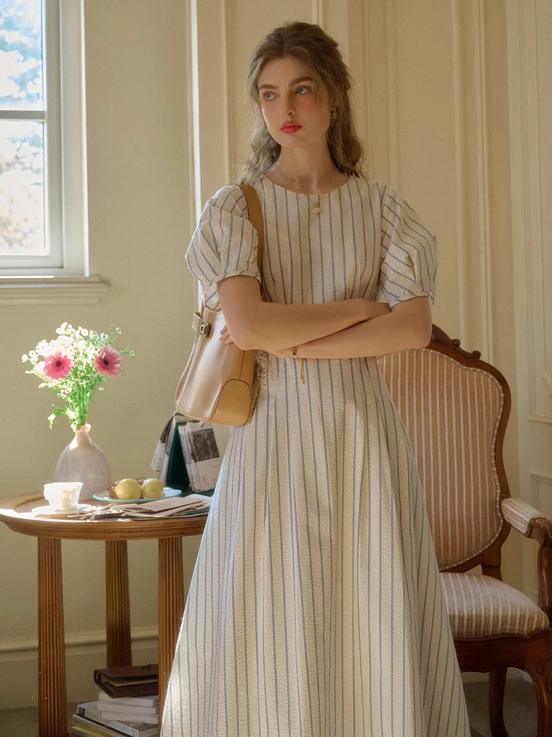 Aria Round Neck Puff Sleeve Dress