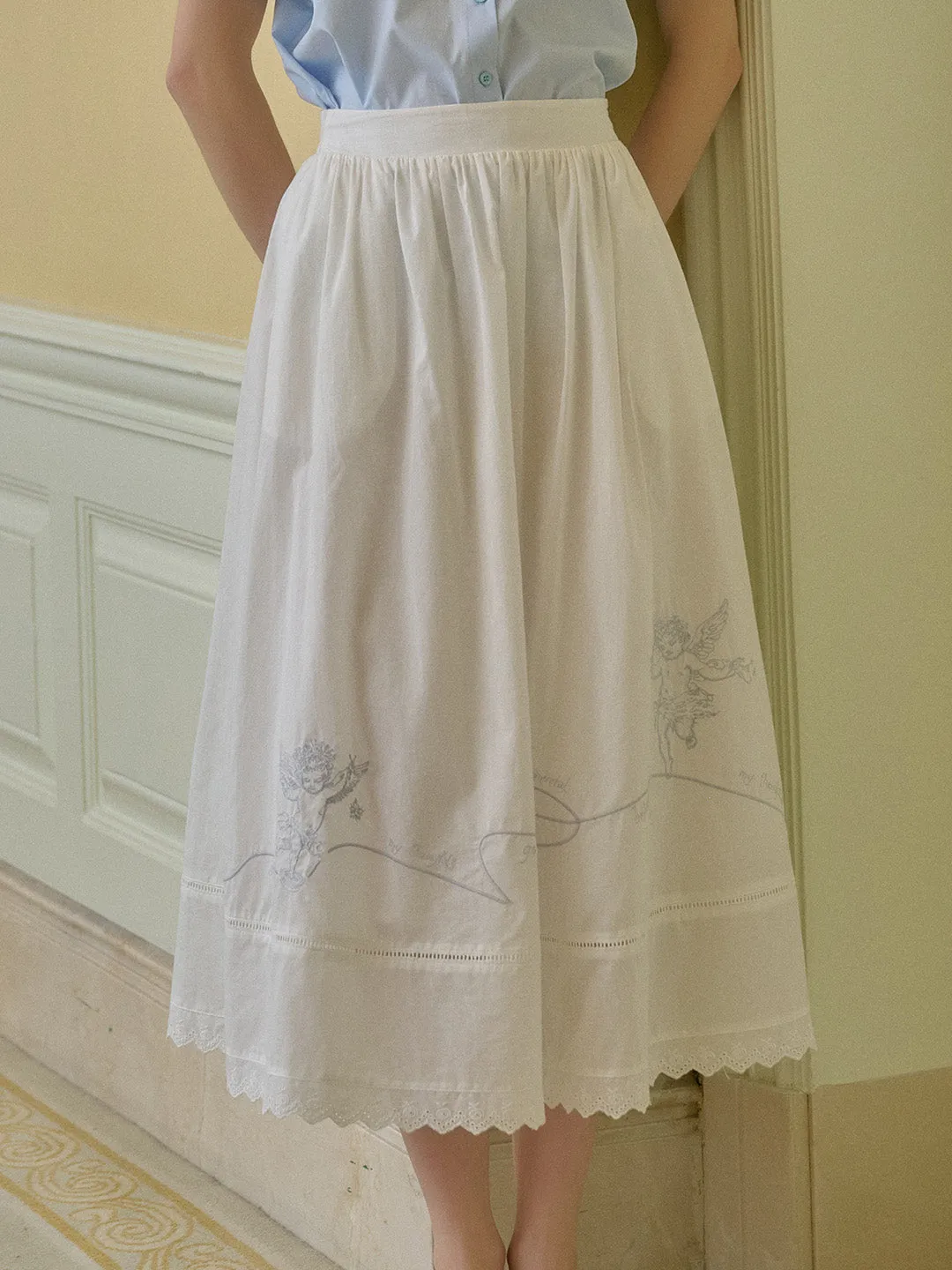 Ava Embroidery White Cotton Skirt