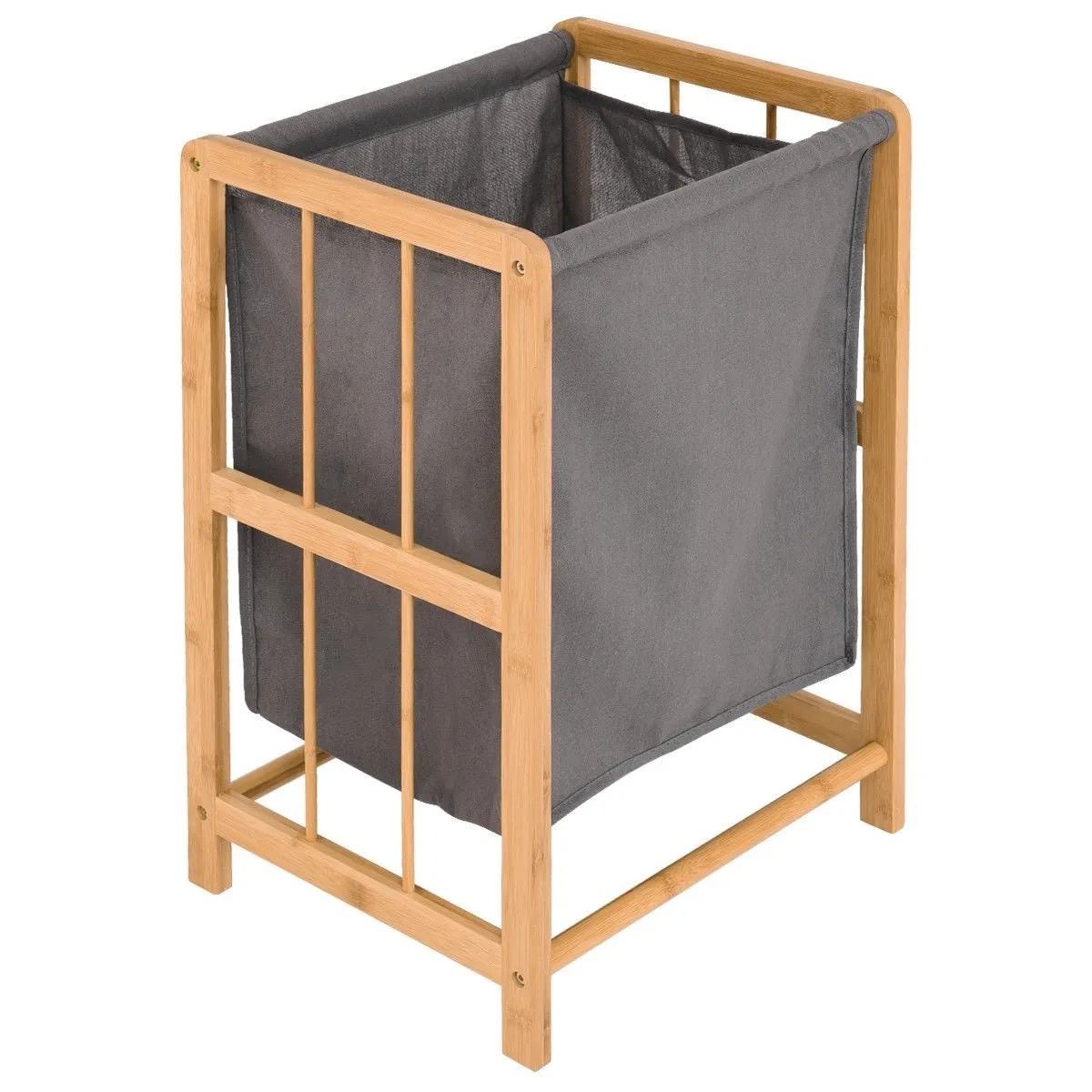 Bamboo Wood Frame Laundry Hamper with Cotton Blend Clothes Bag