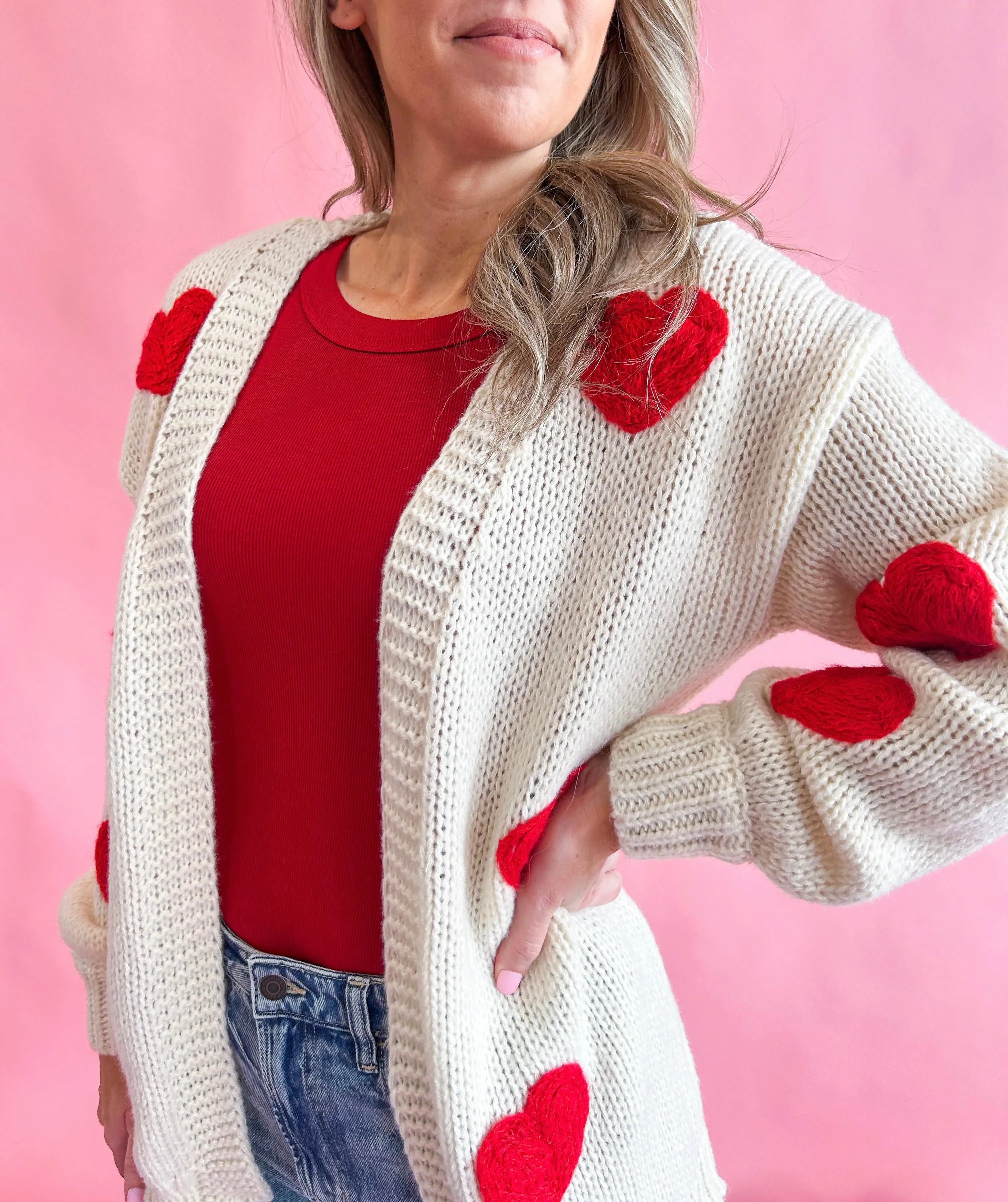 Be Mine Heart Embroidered Knit Cardigan