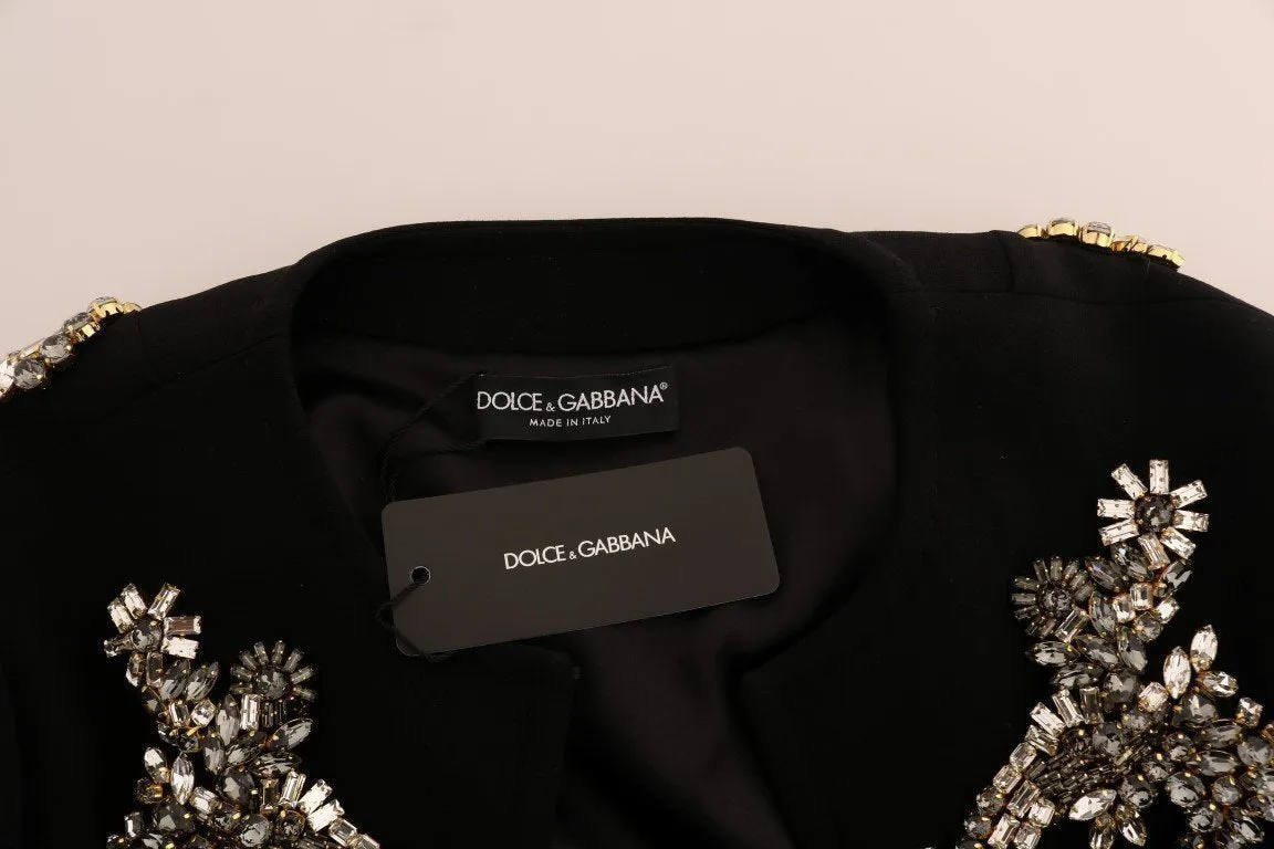 Black Floral Crystal Cape Coat Jacket