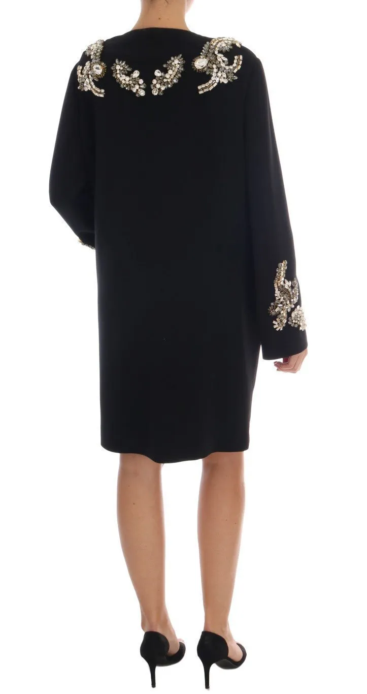 Black Floral Crystal Cape Coat Jacket