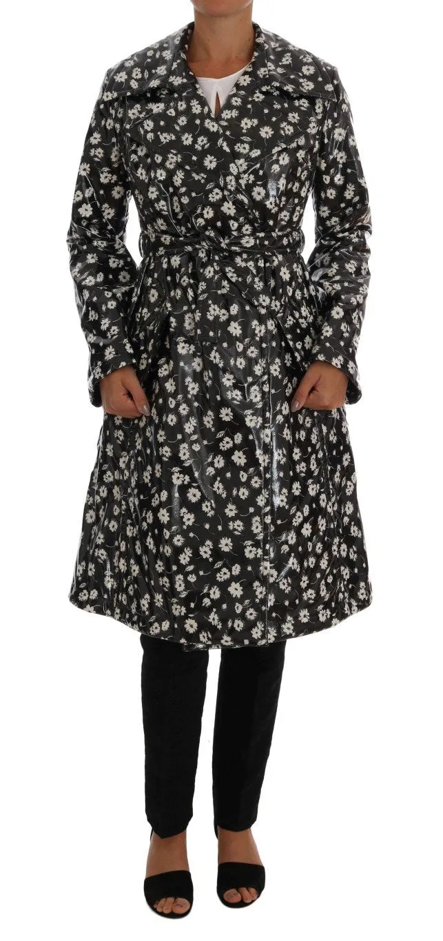 Black Floral Print Padded Raincoat