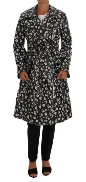 Black Floral Print Padded Raincoat