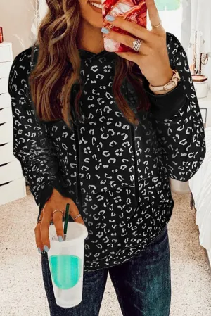 Black Kangaroo Pocket Long Sleeve Drawstring Hoodie