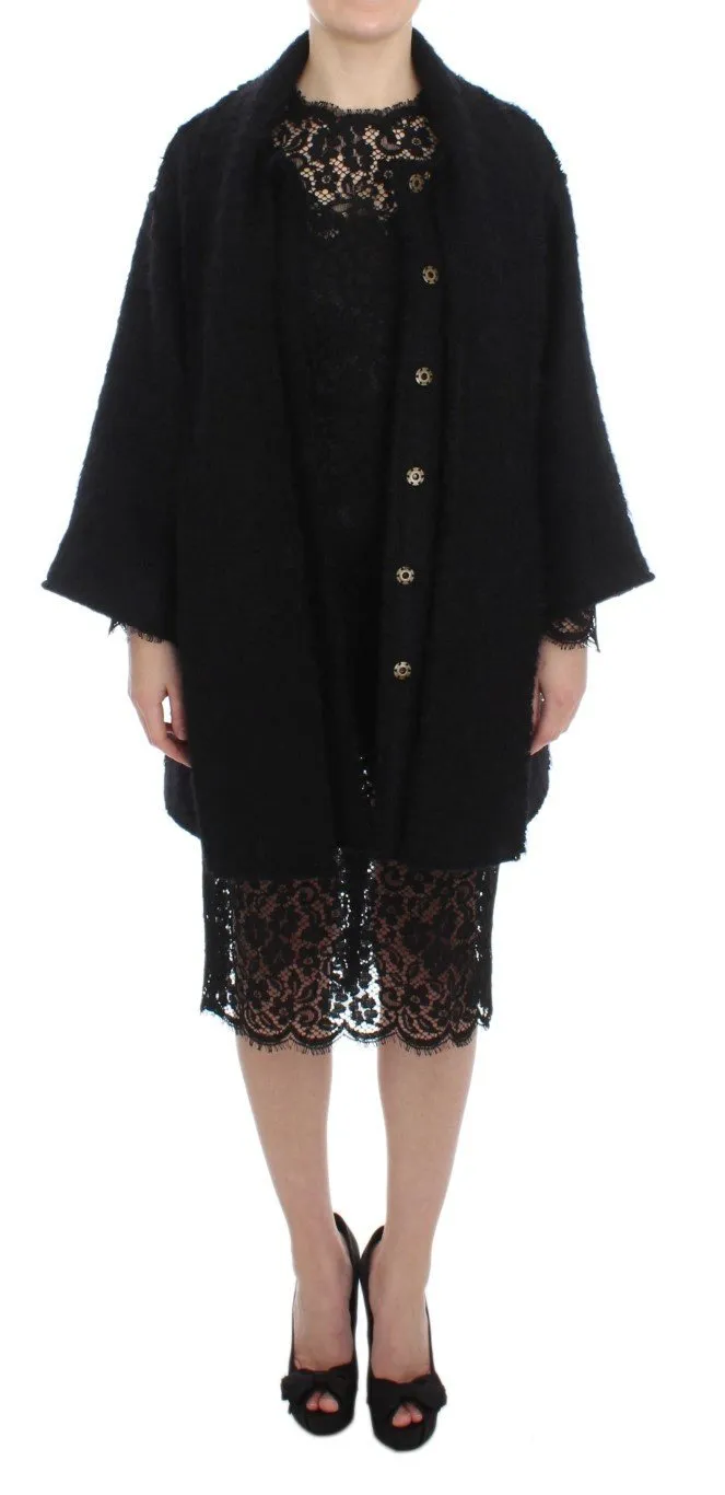 Black Wool Mohair Coat Jacket