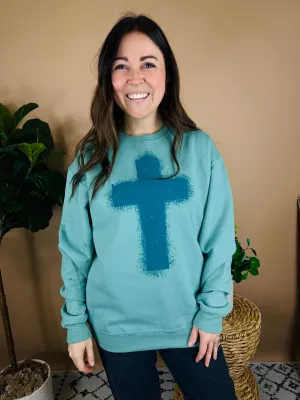 Blue Splatter Cross Long Sleeve Tee