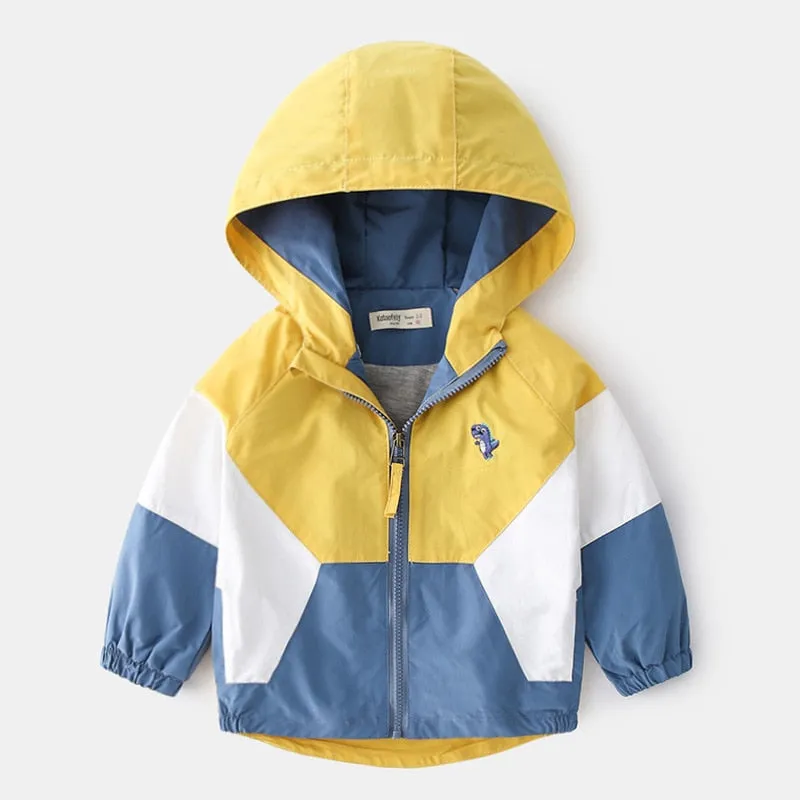Boys Summer Hooded Windbreaker With Pocket & Zipper - Red, Yellow, Green