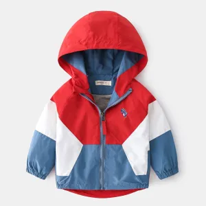 Boys Summer Hooded Windbreaker With Pocket & Zipper - Red, Yellow, Green