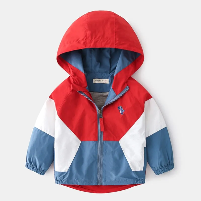 Boys Summer Hooded Windbreaker With Pocket & Zipper - Red, Yellow, Green