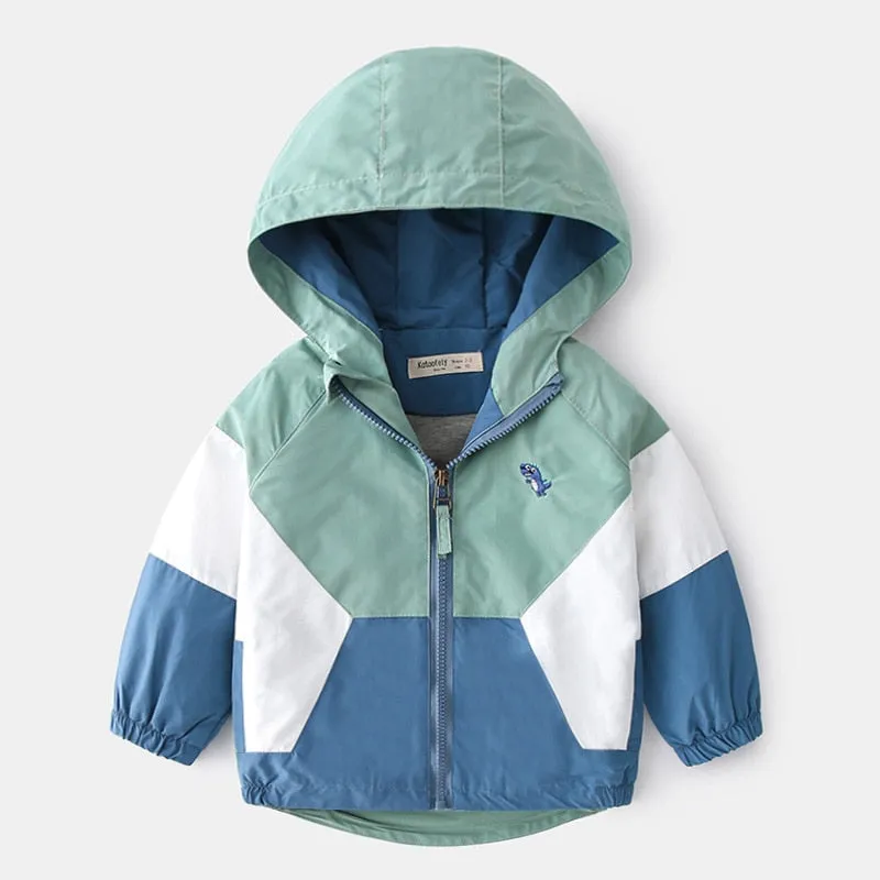 Boys Summer Hooded Windbreaker With Pocket & Zipper - Red, Yellow, Green