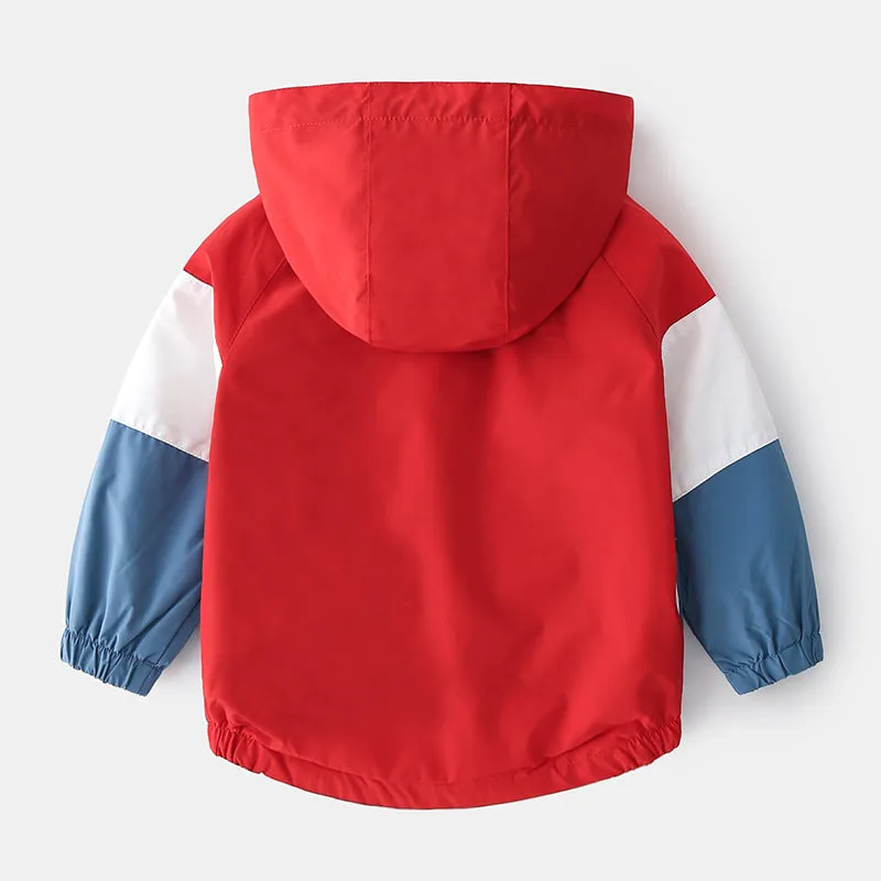 Boys Summer Hooded Windbreaker With Pocket & Zipper - Red, Yellow, Green