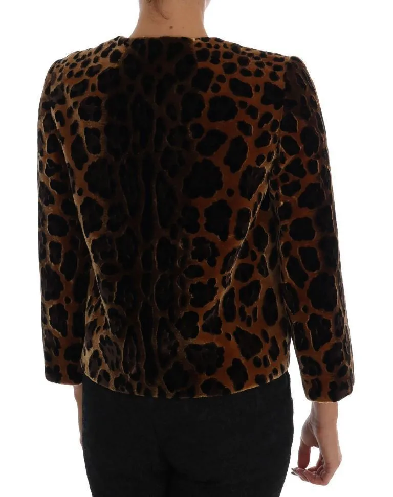 Brown Leopard Print Silk Jacket