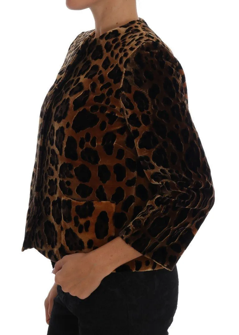 Brown Leopard Print Silk Jacket