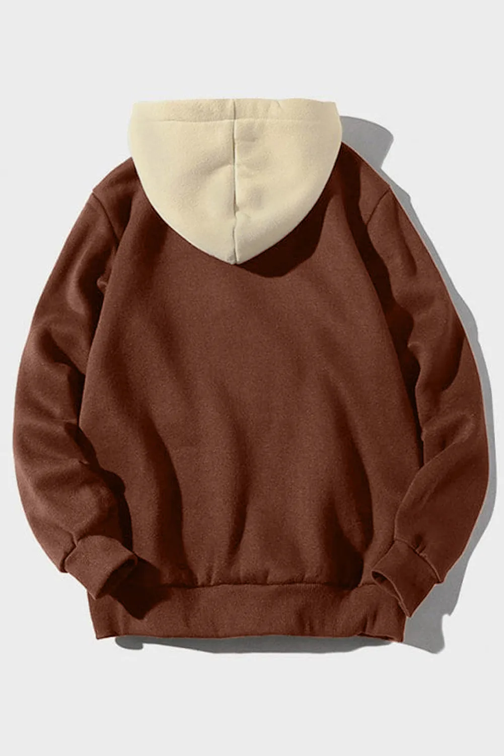 Brown Men's Letter Print Pocketed Slim-fit Long Sleeve Hoodie