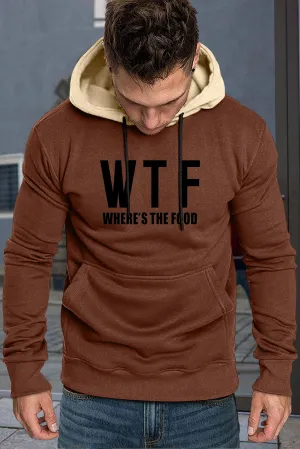 Brown Men's Letter Print Pocketed Slim-fit Long Sleeve Hoodie
