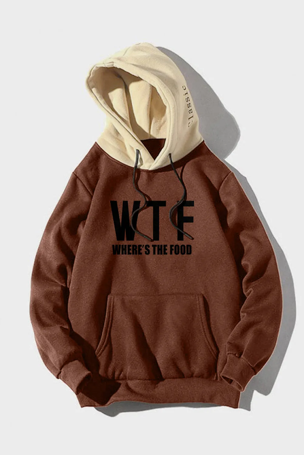 Brown Men's Letter Print Pocketed Slim-fit Long Sleeve Hoodie