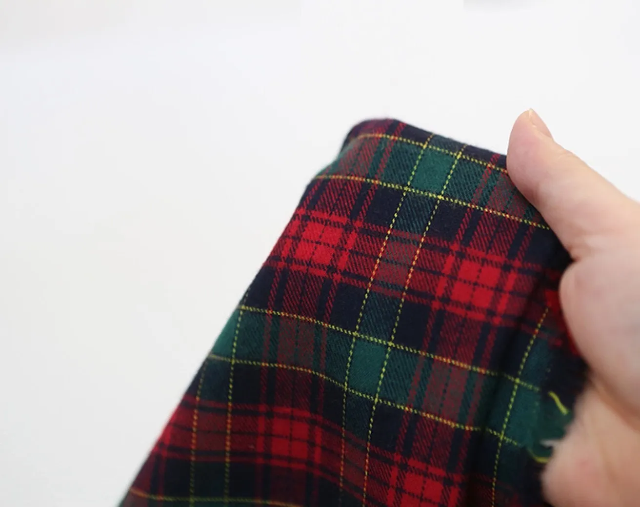 Brushed Cotton Red Green Plaid Christmas Fabric - Quality Korean Christmas Checkered Fabric - By the Yard /45679