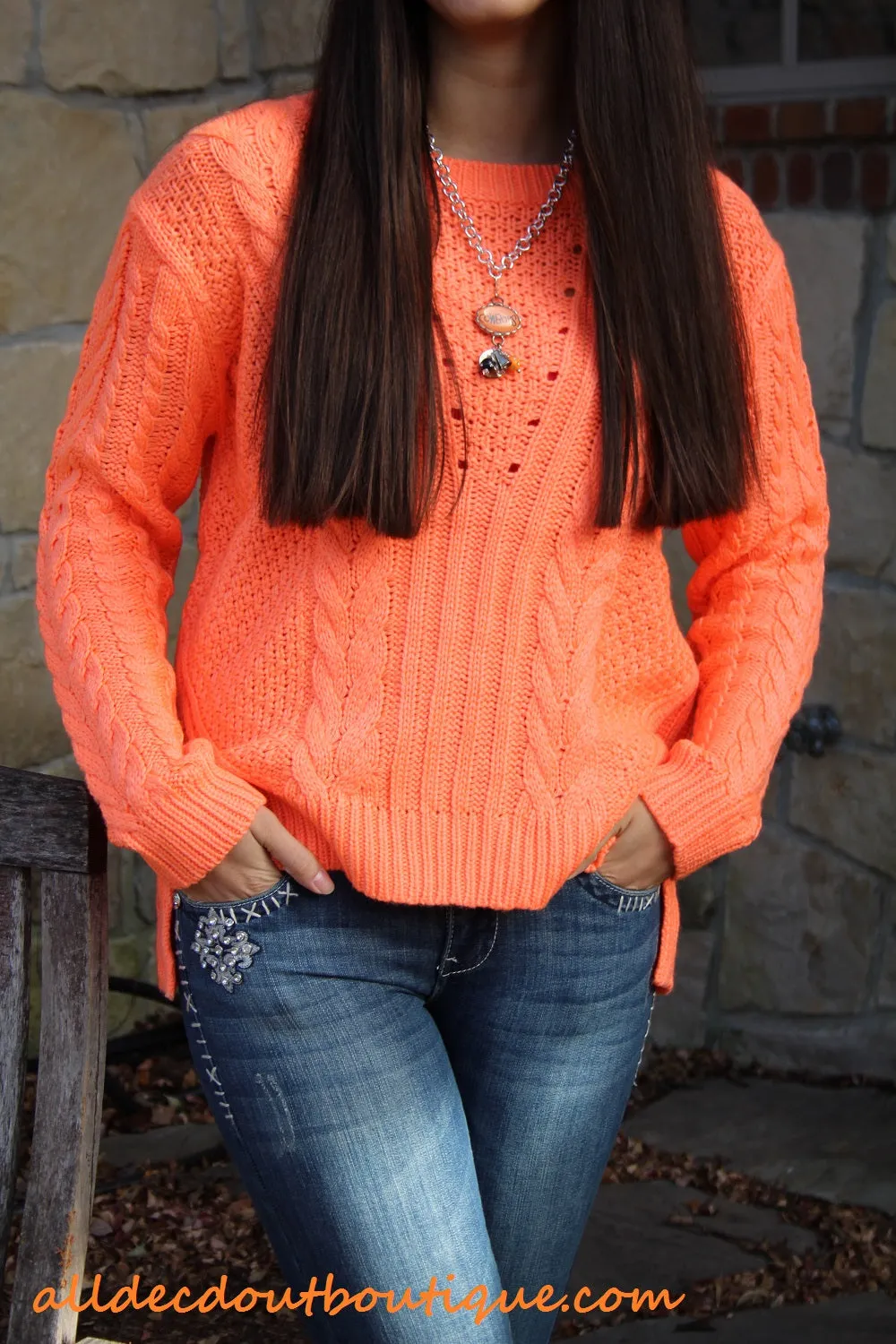 By Together | Cable Knit Sweater Orange