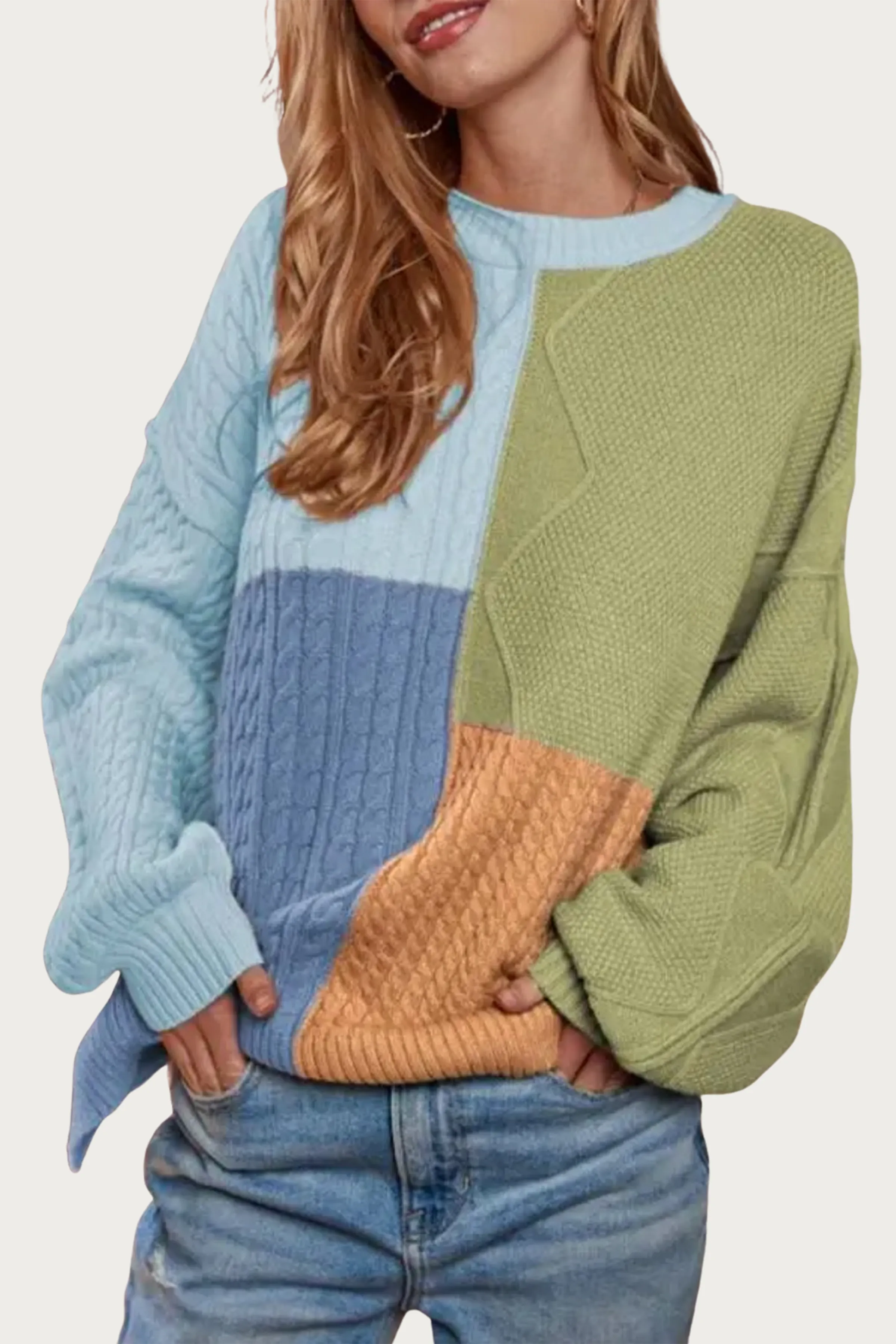 CABLE-KNIT COLORBLOCK SWEATER