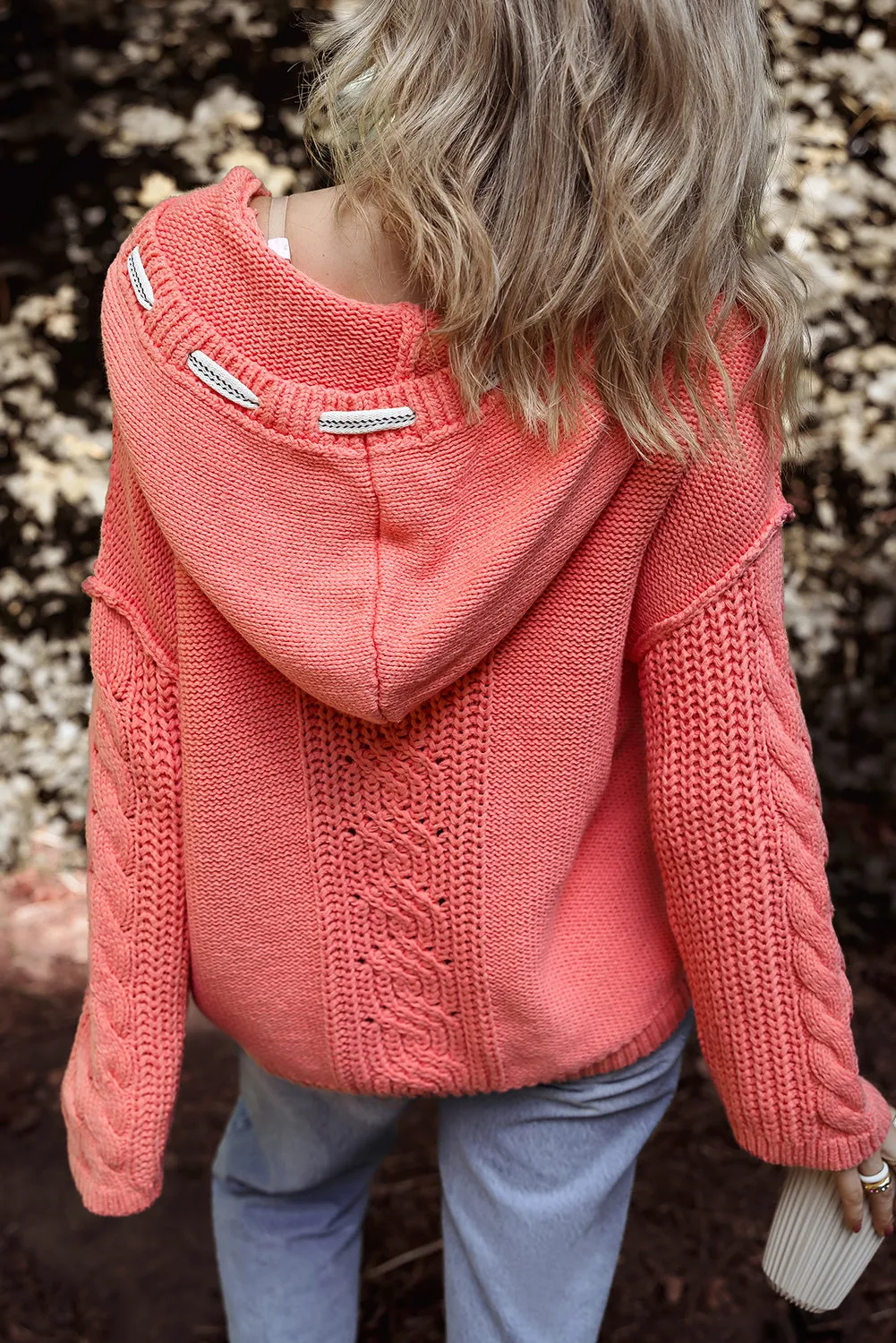 Cable Knit Contrast Hooded Sweater