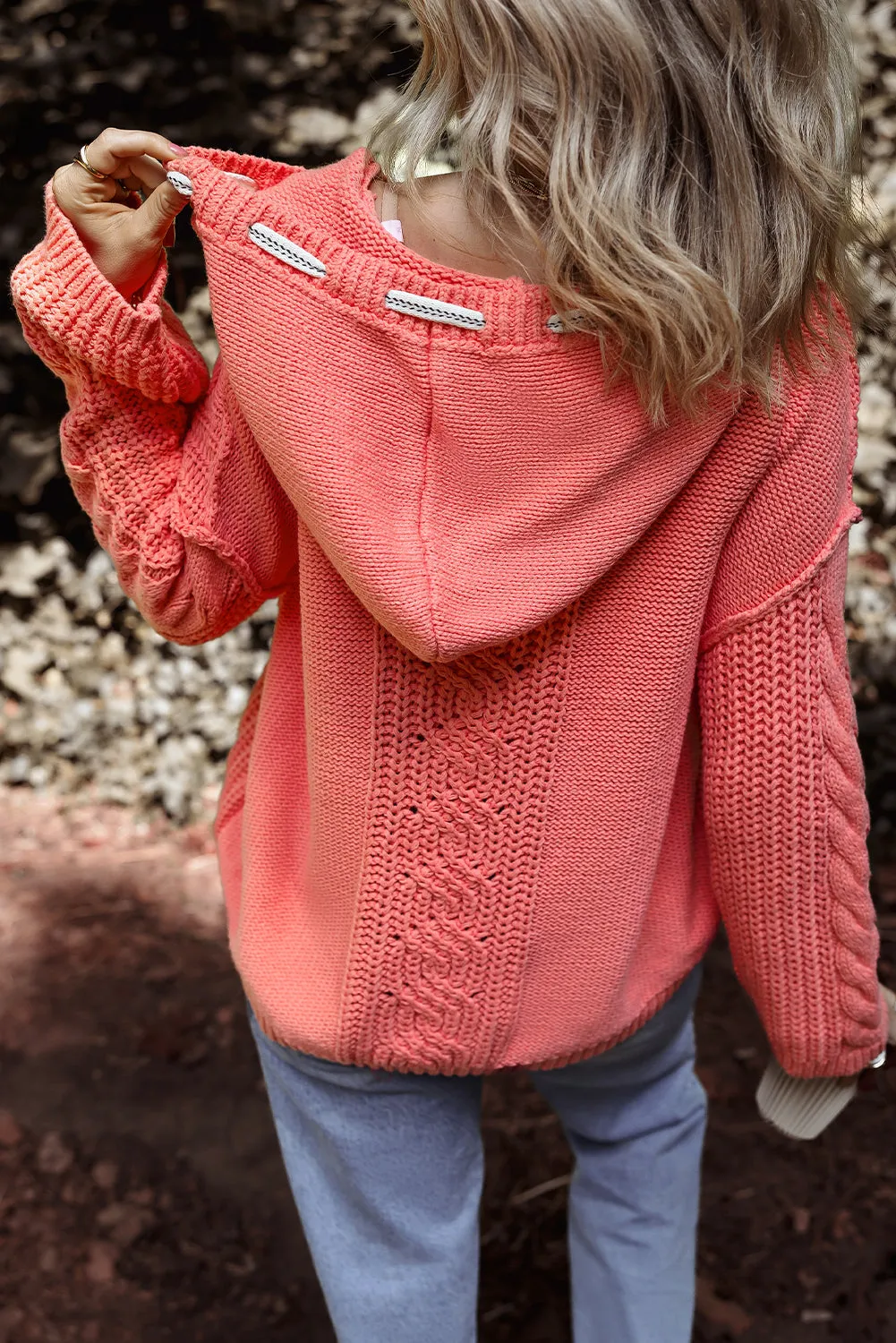 Cable Knit Contrast Hooded Sweater