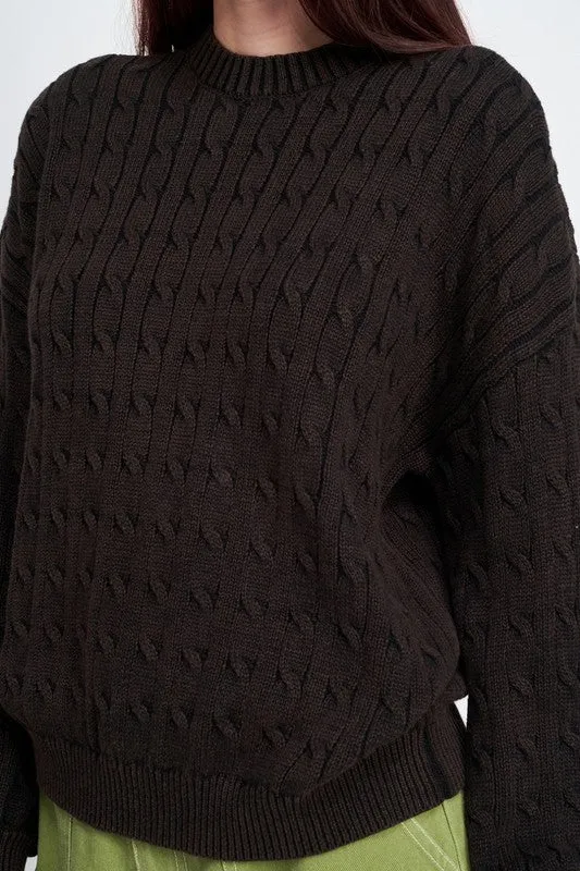 CABLE KNIT TOP WITH BUBBLE SLEEVES