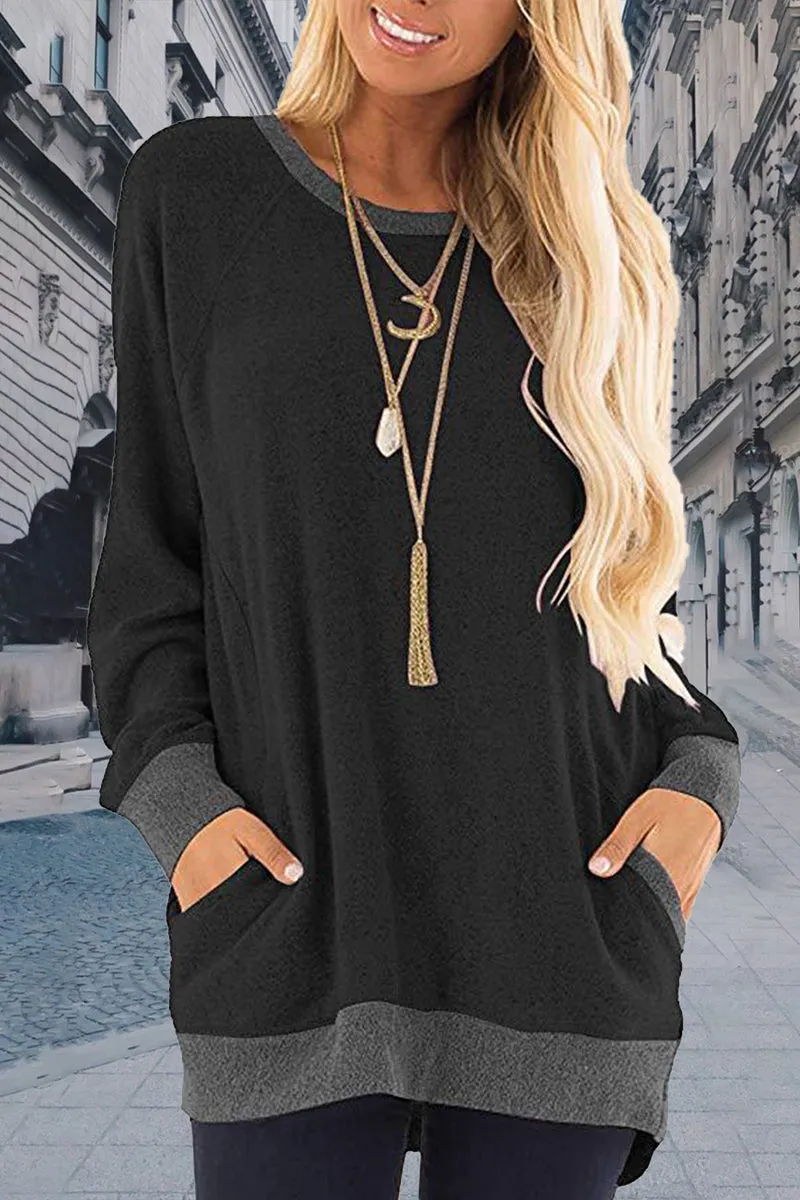 Casual Elegant Solid Contrast O Neck Hoodies(11 Colors)