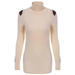 Casual Style Turtle Neck Solid Color Bead Splicing Long Sleeve Sweater For Women - Light Apricot One Size