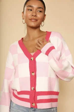 Checkered knit cardigan