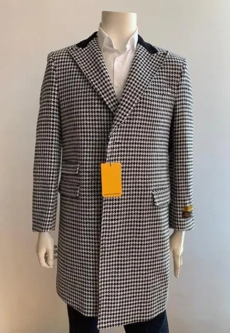 Chesterfiled Overcoat - Chesterfiled Three Qurter Men's Coat Topcoat   Black and White