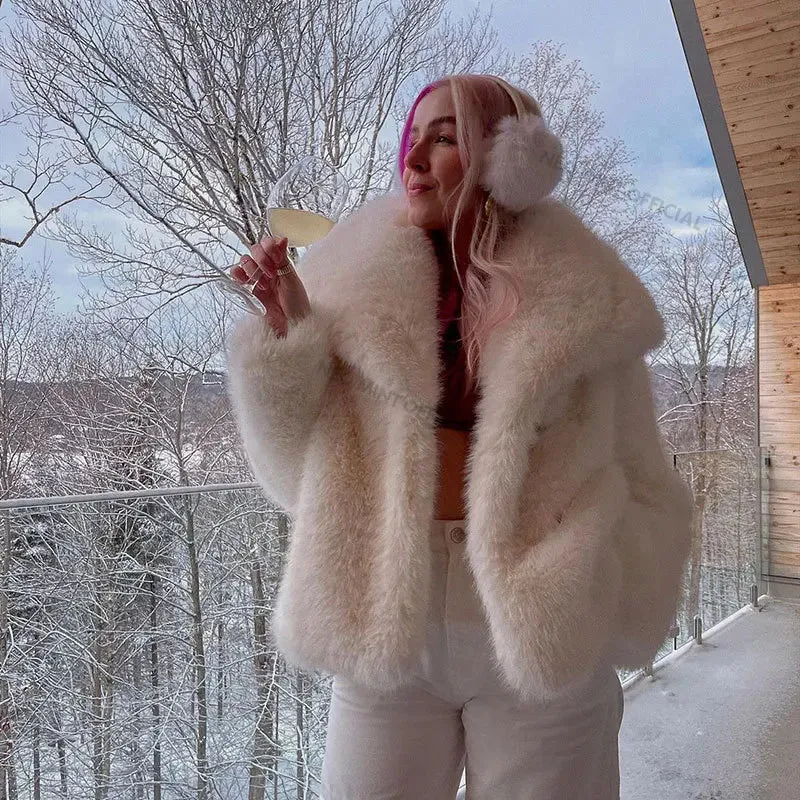 Chic Snow  Street Winter Fox Girls Complete catalog Faux White Women Mountain Fur Fur Fashion Furry Coat Collar Fluffy Hot Global delivery Jacket