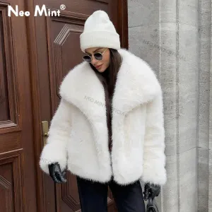 Chic Snow  Street Winter Fox Girls Complete catalog Faux White Women Mountain Fur Fur Fashion Furry Coat Collar Fluffy Hot Global delivery Jacket